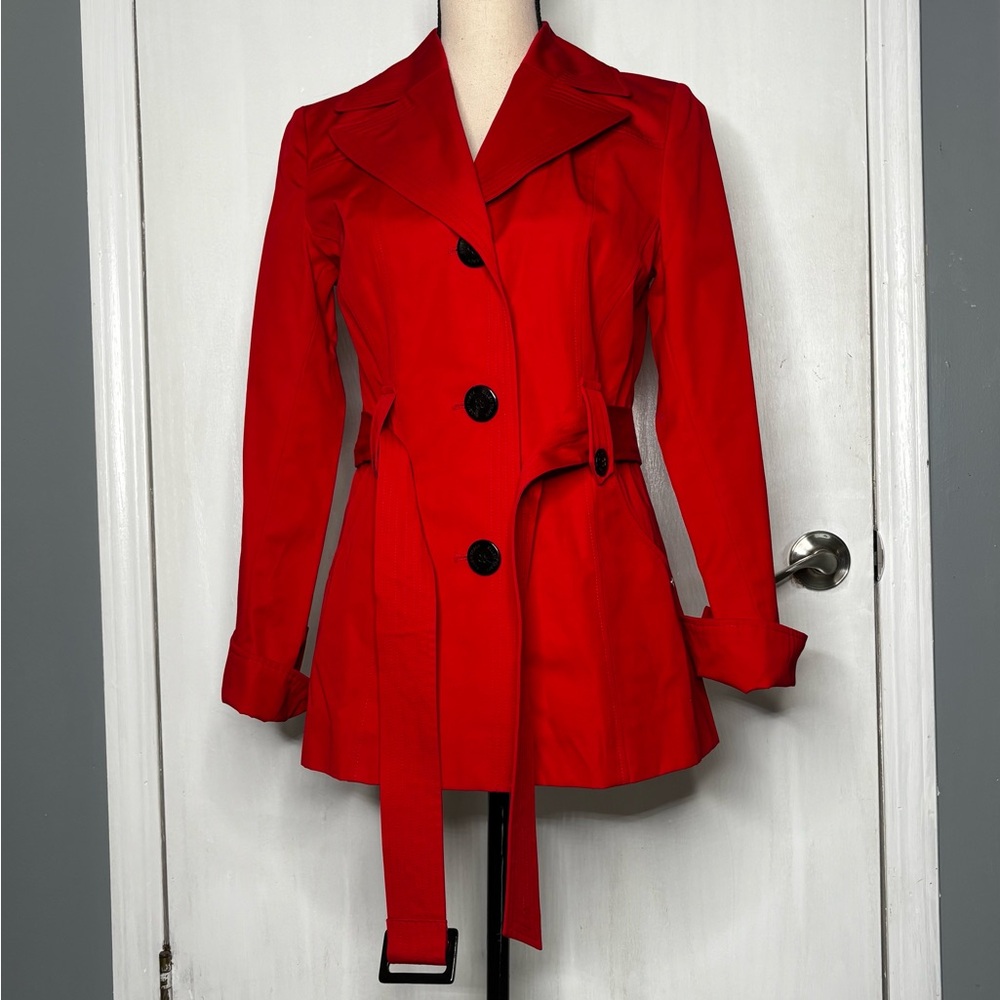 Ellen Tracy Bold Red Scarlet Size XS Lined Trench Coat